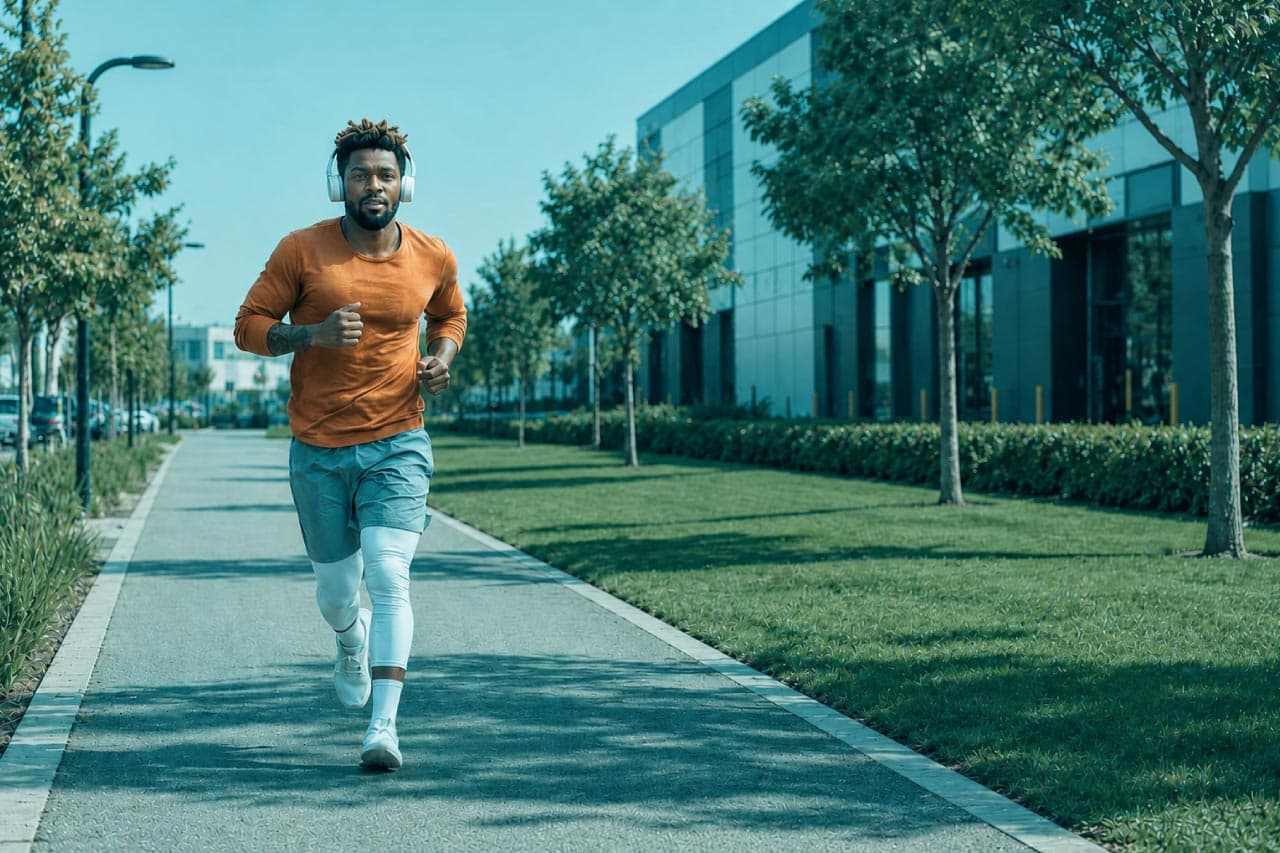 Illustrative view of landscaped walking, running and cycling trails at a business park